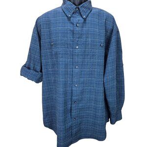 The North Face Mens Button-Up Plaid Shirt Large Blue with Roll-Tab Sleeves